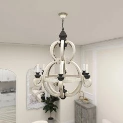 6-Light White Wood Chandelier by Litton Lane -Litton Lane Sales white litton lane chandeliers 42619 c3 1000