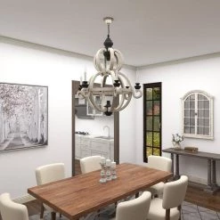 6-Light White Wood Chandelier by Litton Lane -Litton Lane Sales white litton lane chandeliers 42619 fa 1000