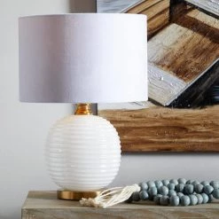 19 in. White Glass Modern Accent Lamp by Litton Lane -Litton Lane Sales white litton lane table lamps 042682 31 1000